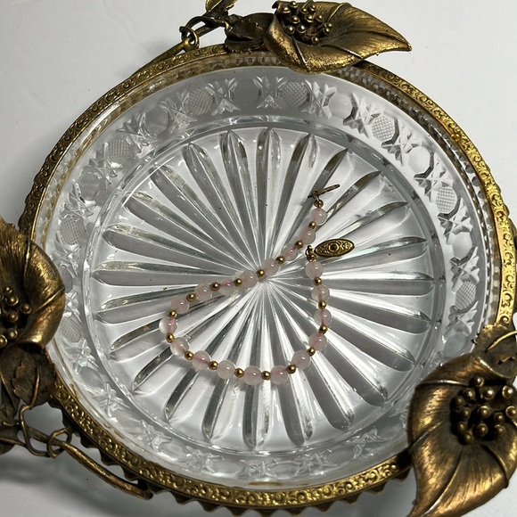 Vintage Crystal Bowl with Gold Floral Accents • purse bowl • trinket jewelry - Picture 10 of 11